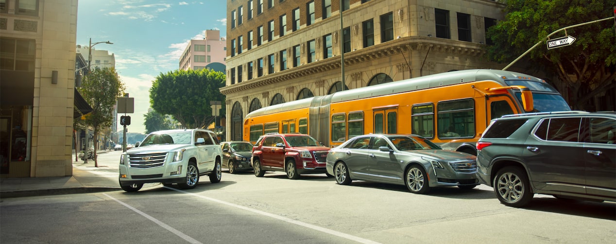 View of a Down Town Street and Vehicles at a Four-way Stop