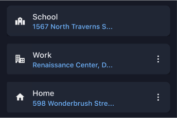 OnStar Guardian school, work and home locations displayed.