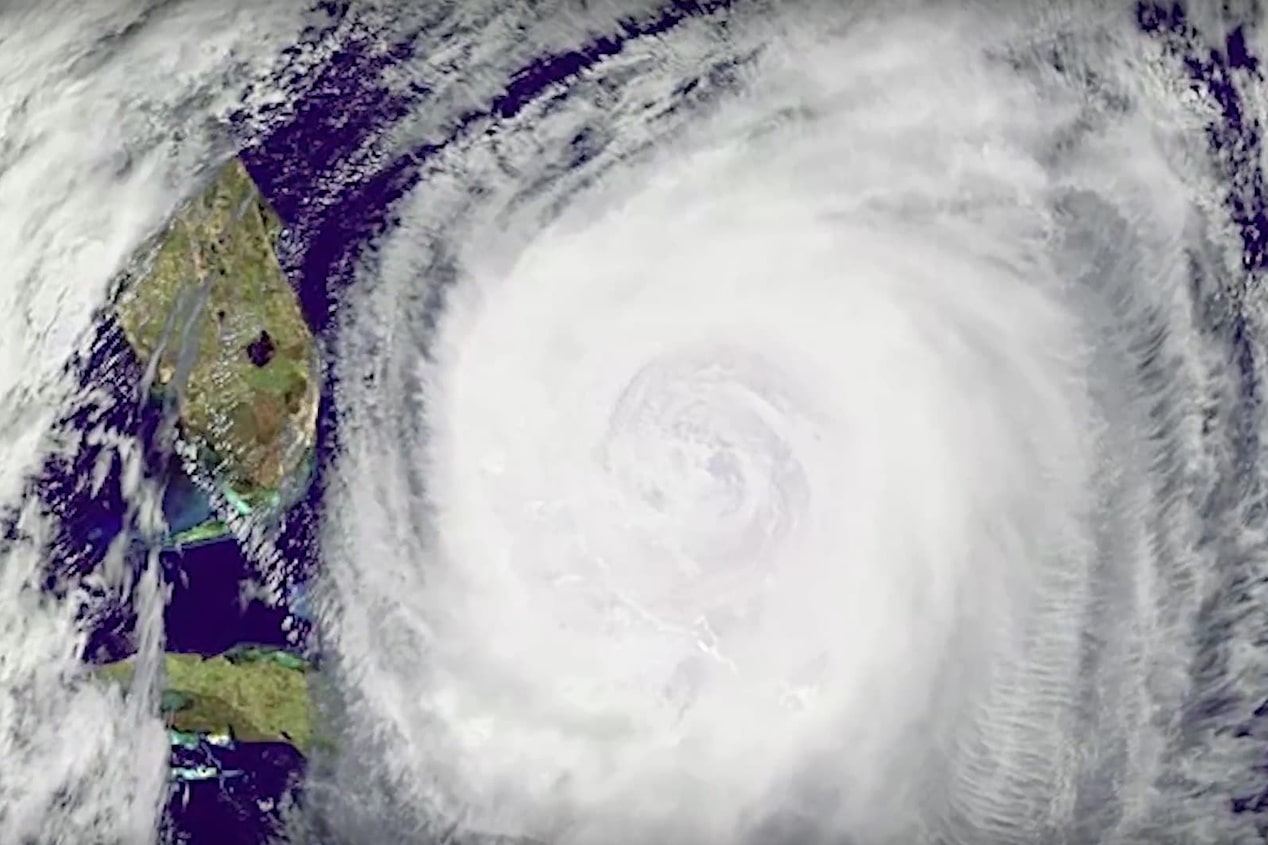 Satellite Image of a Hurrican Going Over a Body of Land