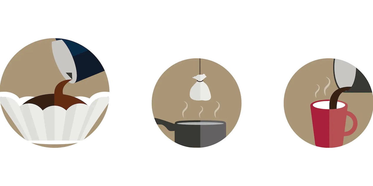 Illustrations of Camping Hacks Using a Coffee Filter 