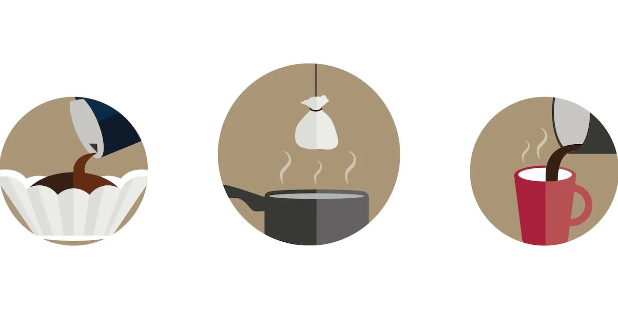 Illustrations of Camping Hacks Using a Coffee Filter 