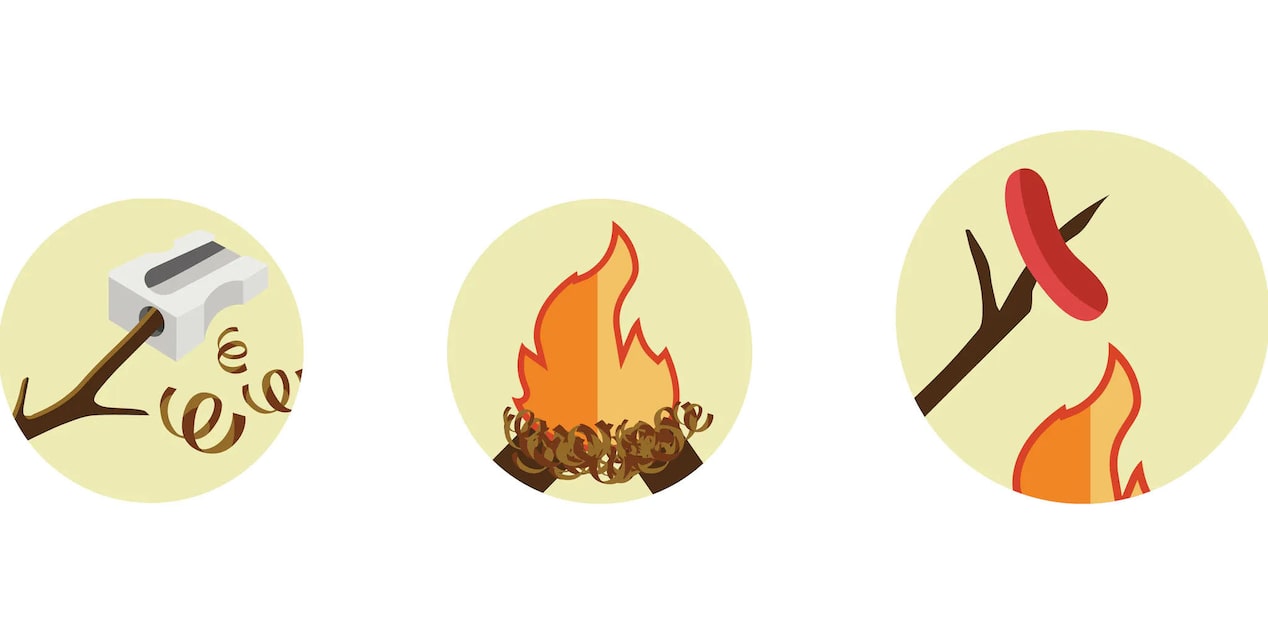 Illustrations of Cooking Over a Campfire