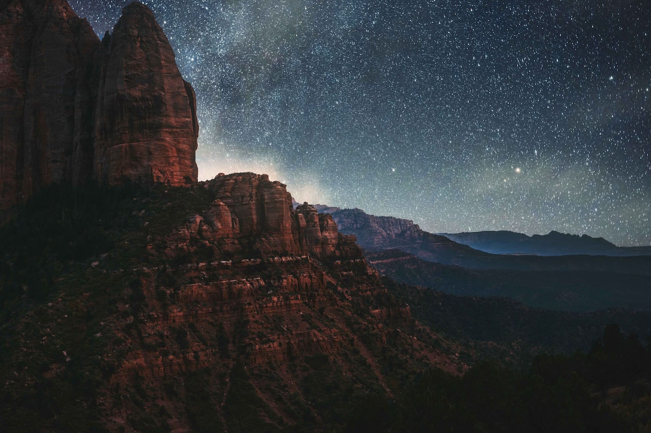 Mountain View With Starry Night Sky