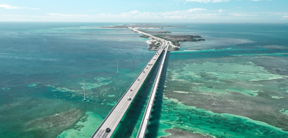 A birds-eye view of the Overseas Highway in Florida